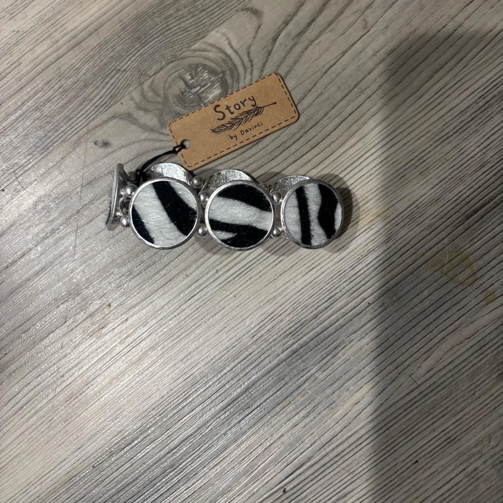 Story By Davinci Zebra Hide Silver Stretch Bracelet Nwt